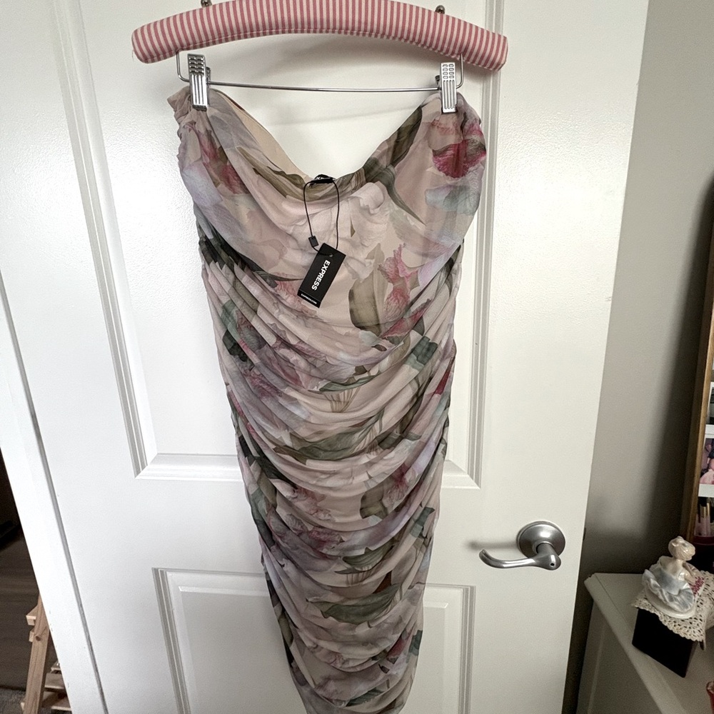 Express Strapless Dress with Floral Design